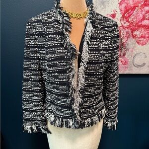 Carlisle Chic Black and White Tweed Silk Lined Jacket Size 8
